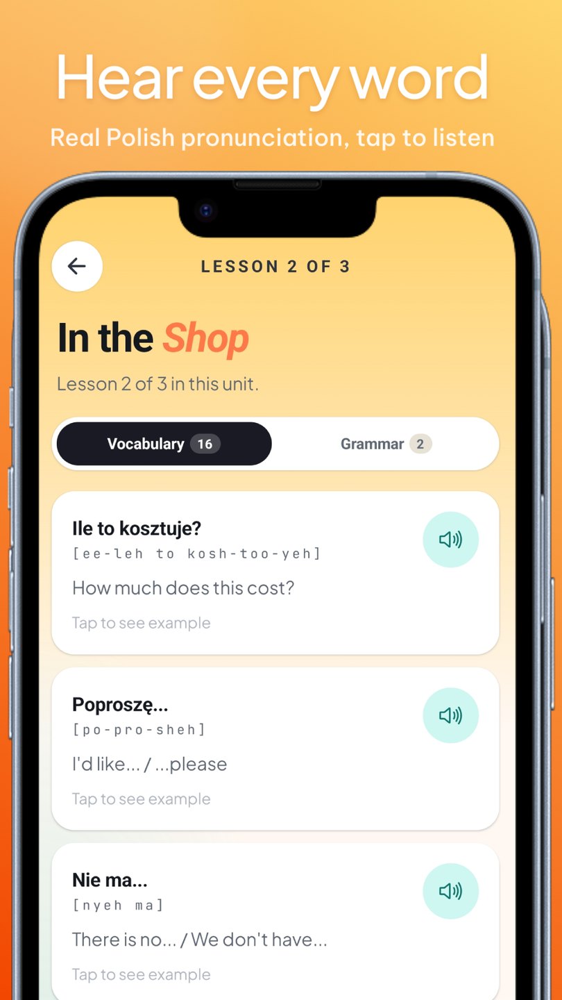 Vocabulary card with a speaker button